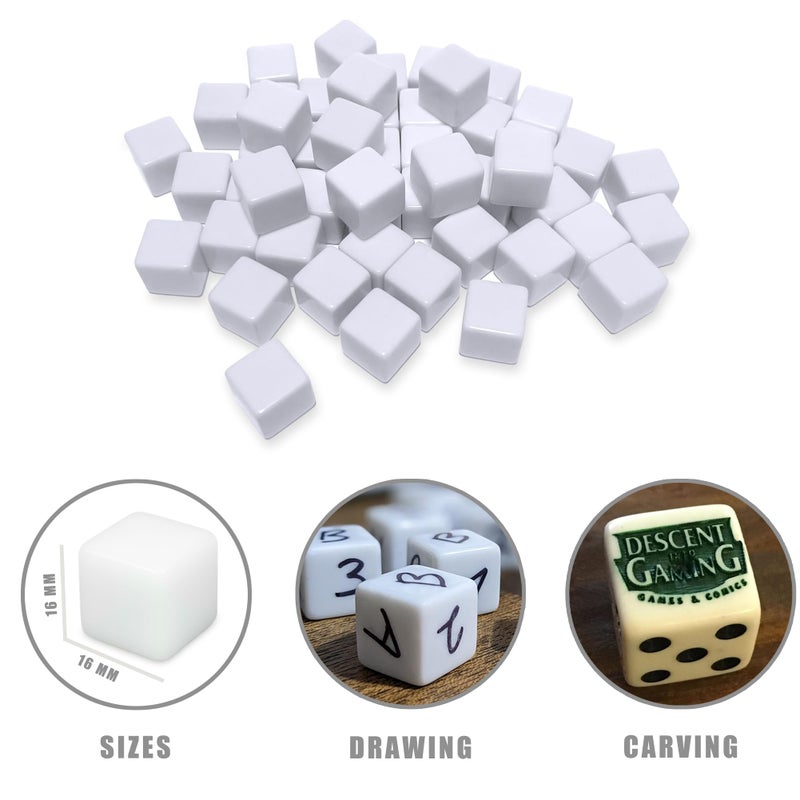 Nakimo 16MM Blank White Dice for Board Games, DIY, Fun, and Teaching, Pack of 50 - Image 2